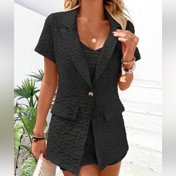 SHEIN 3 Piece Set Privé Solid Cami Top & Shorts & Single Button Blazer Black XL - Picture 15 of 15